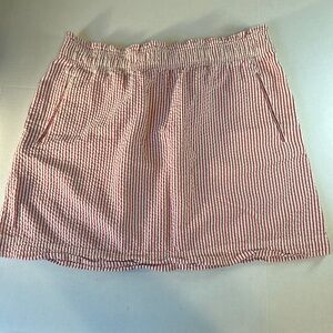 Lands End Canvas Seersucker Skirt Red White Stripe